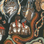 Mallaw Tribe Motif Cotton Print Fabric images Australian Tribal motifs