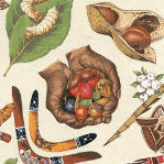 Mallawa 103 Bush Tucker Motif Cotton Print Fabric bush tucker motifs